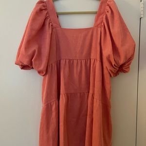 Corduroy pink puff sleeve mini dress